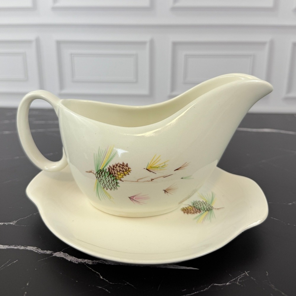 VTG Royal China Made in USA Shasta Pine Gravy Boat and Underplate